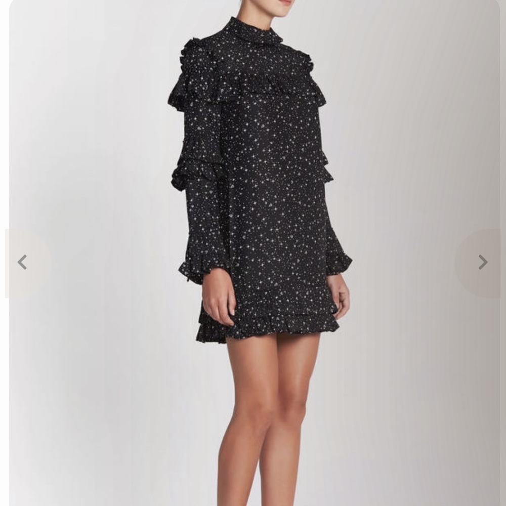 $624 New Frame Diamond Ruffle stars silk black white Shift dress women's M